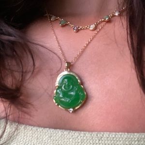 Gold Green Jade Buddha Necklace Genuine Jade